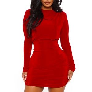 Fashion Nova Red long sleeve ruffle dress